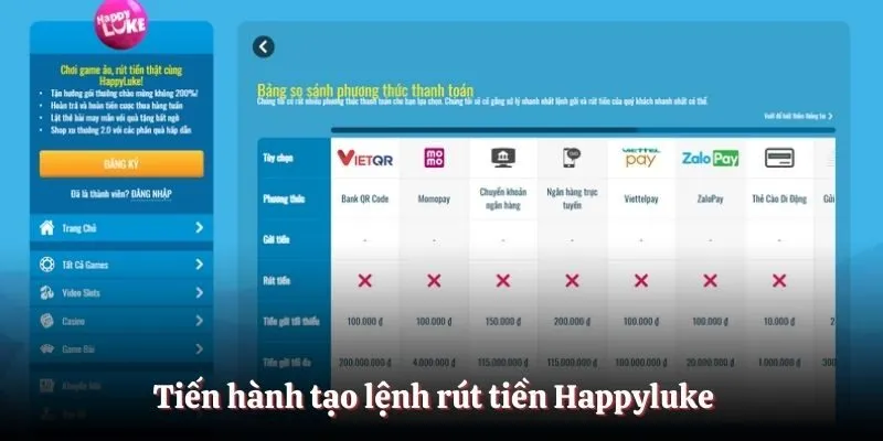 Tiến hành tạo lệnh rút tiền Happyluke 